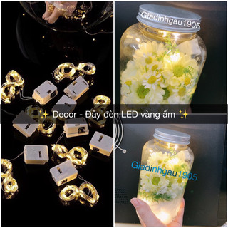 DECOR - Dây đèn LED fairy light 2m màu vàng ấm 3 chế độ sáng sẵn pin 🌸 Noel Giáng Sinh, trang trí nhà cửa, quà tặng