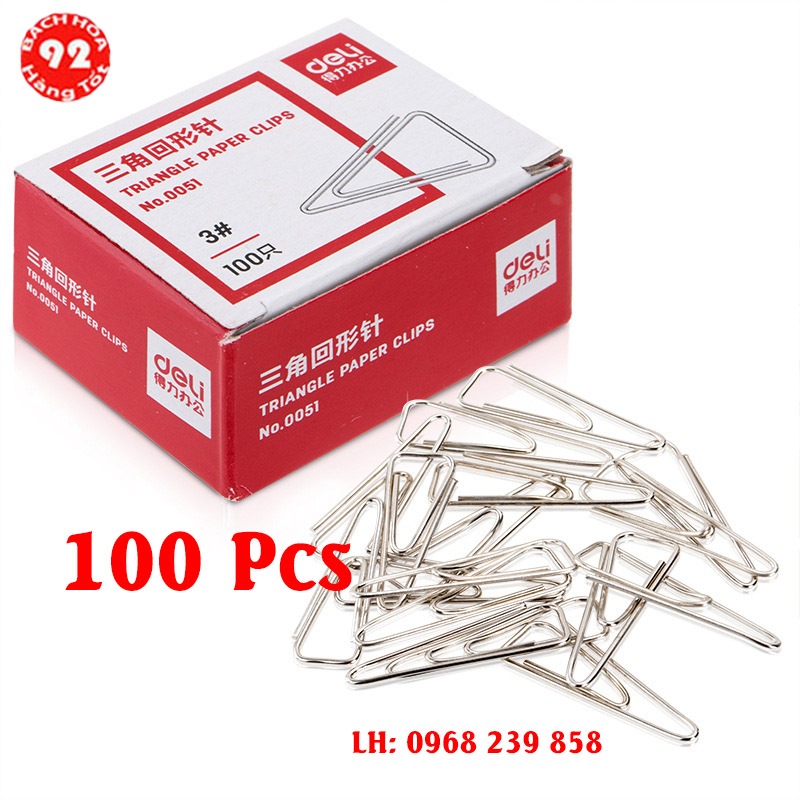 100 Ghim cài Deli 0051 ( ghim tam giác) #3 - 25mm dùng để kẹp tài liệu ...