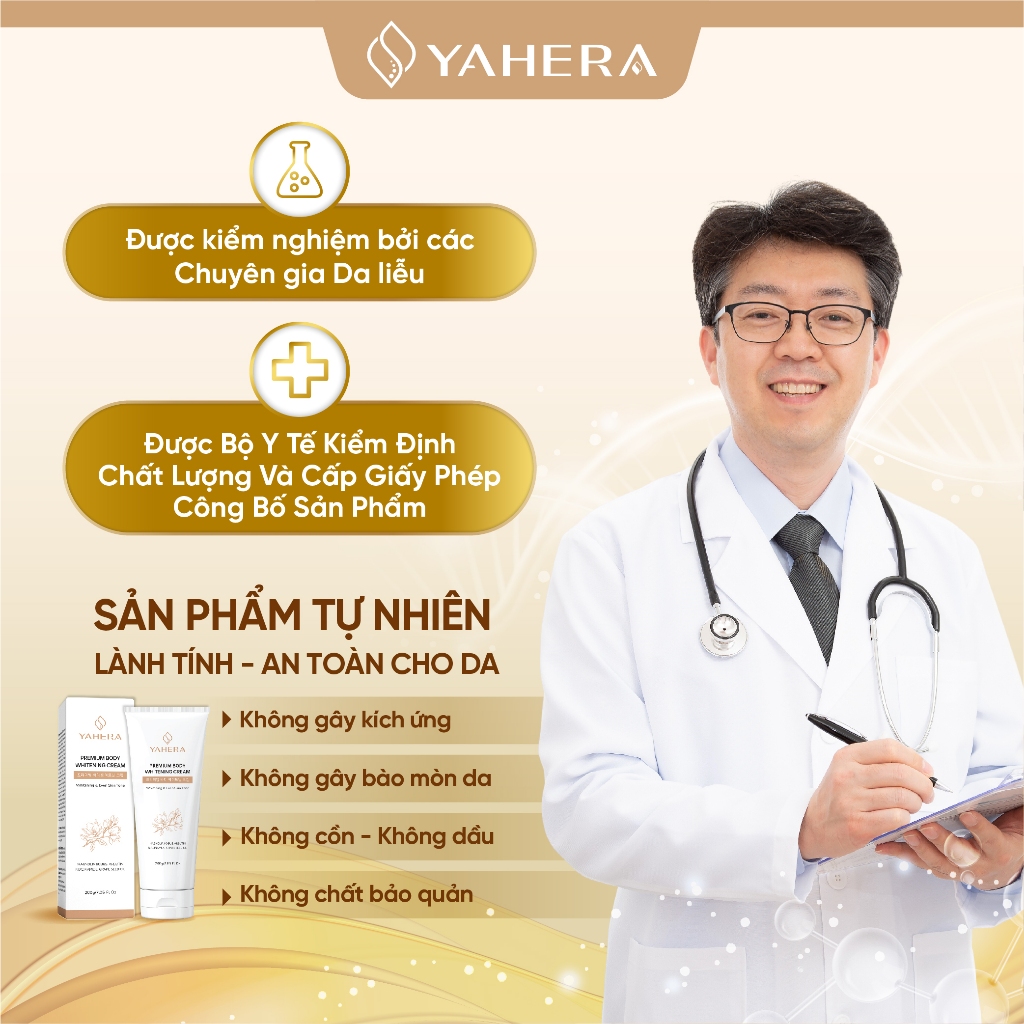 Kem body dưỡng trắng da toàn thân YAHERA Premium Body Whitening Cream dưỡng ẩm, chống nắng, chống lão hóa 200g