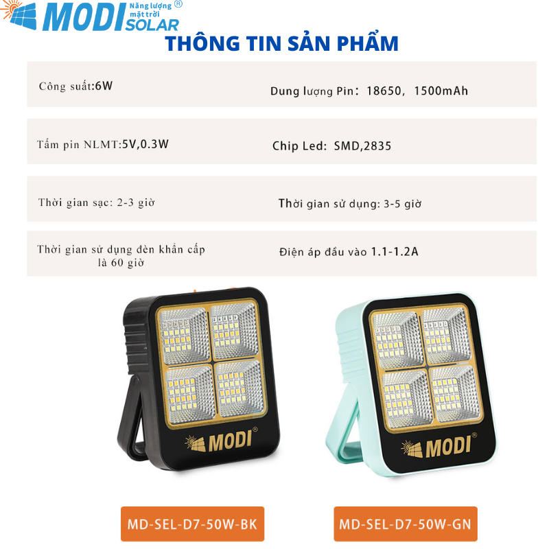 Ảnh Đèn LED Năng Lượng Mặt Trời Cầm Tay Đa Năng MODI SOLAR Đổi Màu Ánh Sáng, Nhỏ Gọn Tiện Lợi 2
