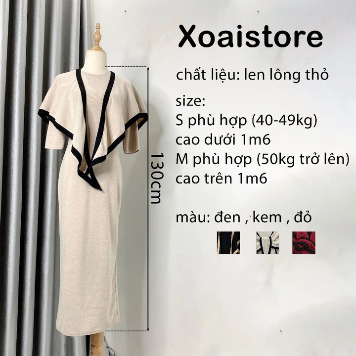 Váy len lông thỏ kèm khăn - Váy len tăm dáng dài cổ tròn kèm khăn viền đen sang chảnh sét váy body sang chảnh xoaistore