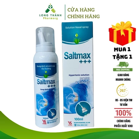 Bình xịt rửa mũi ưu trương Saltmax+++ - Làm sạch chất nhầy, giảm nghẹt mũi, an toàn với phụ nữ có thai (Chai 100ml)