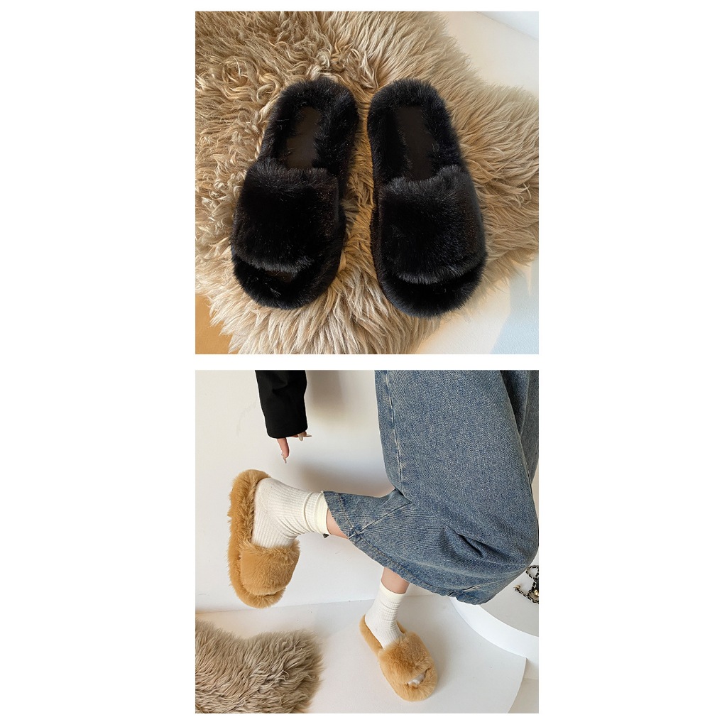 Dép lông đi trong nhà một quai đế 4CM, dép bông nữ thời trang thu đông hottrend DL03