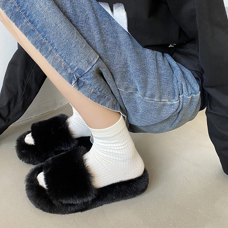 Dép lông đi trong nhà một quai đế 4CM, dép bông nữ thời trang thu đông hottrend DL03