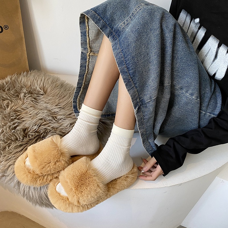 Dép lông đi trong nhà một quai đế 4CM, dép bông nữ thời trang thu đông hottrend DL03