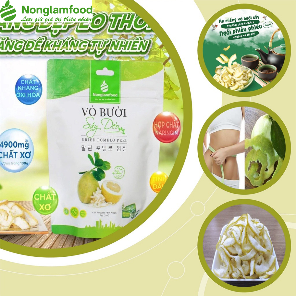 Vỏ Bưởi Sấy Dẻo NONGLAMFOOD Vị Truyền Thống Dẻo Mềm Ít Ngọt |Đồ Ăn Vặt Trái Cây Sấy Healthy 25g-500g