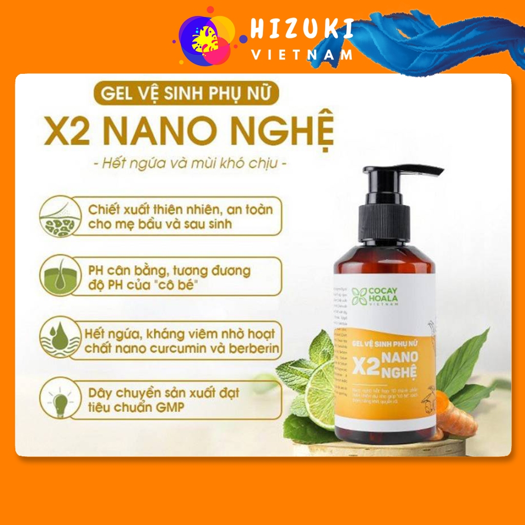 Dung dịch vệ sinh phụ nữ Gel X2 Nano nghệ Cỏ Cây Hoa Lá chai 150ml giảm ngứa, khử mùi, an toàn cho cả mẹ bầu