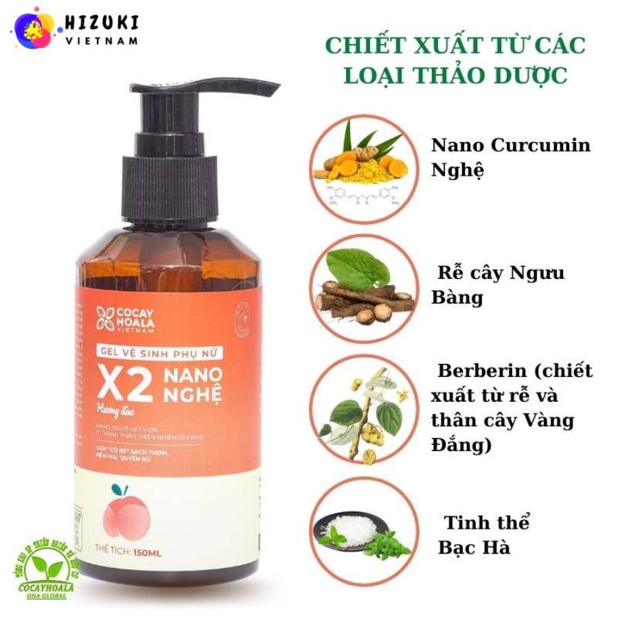 Dung dịch vệ sinh phụ nữ Gel X2 Nano nghệ Cỏ Cây Hoa Lá chai 150ml giảm ngứa, khử mùi, an toàn cho cả mẹ bầu