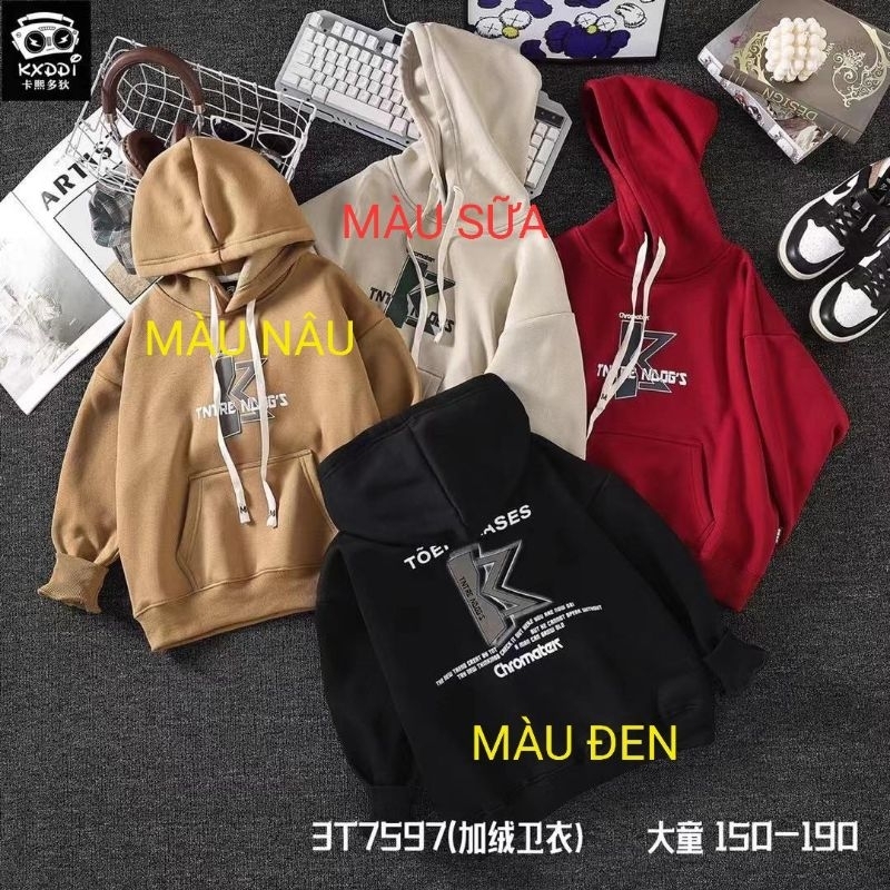Áo nỉ LÓT LÔNG NHUNG trẻ em áo hoodie cho bé size từ 15-37kg hàng QCCC