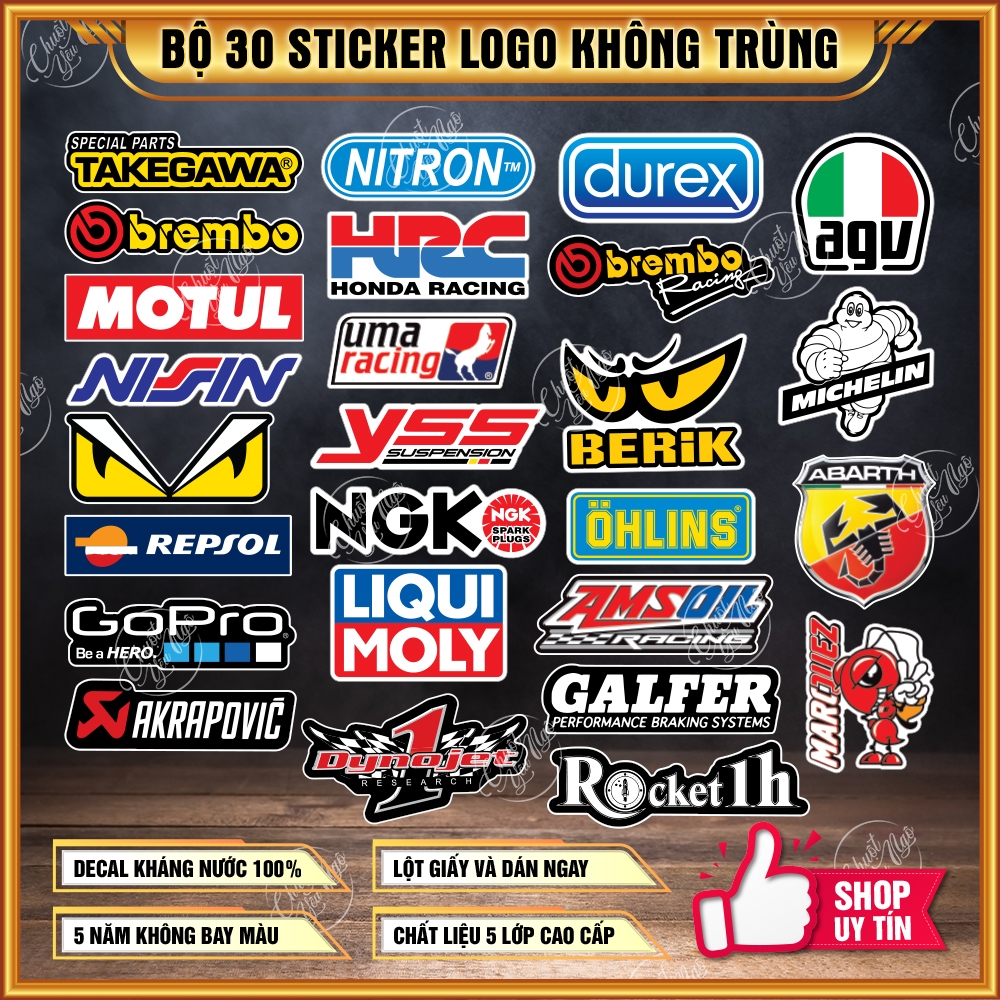 [S321] Bộ 30 sticker hình dán decal tem xe logo sticker trang trí xe ...