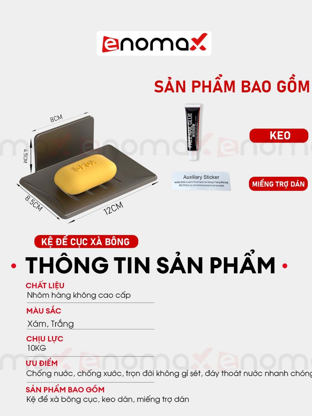 Ảnh Kệ đựng bánh xà phòng Enomax nhà tắm gọn gàng, tiện lợi, chất liệu Nhôm Hàng Không, chống gỉ sét, chống ăn mòn (Eno 0173 4