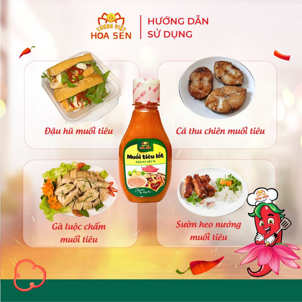 Muối tiêu lốt Tương Việt Hoa Sen, dùng chấm hải sản, đồ nướng, chai 185g - Đậm đà bắt vị