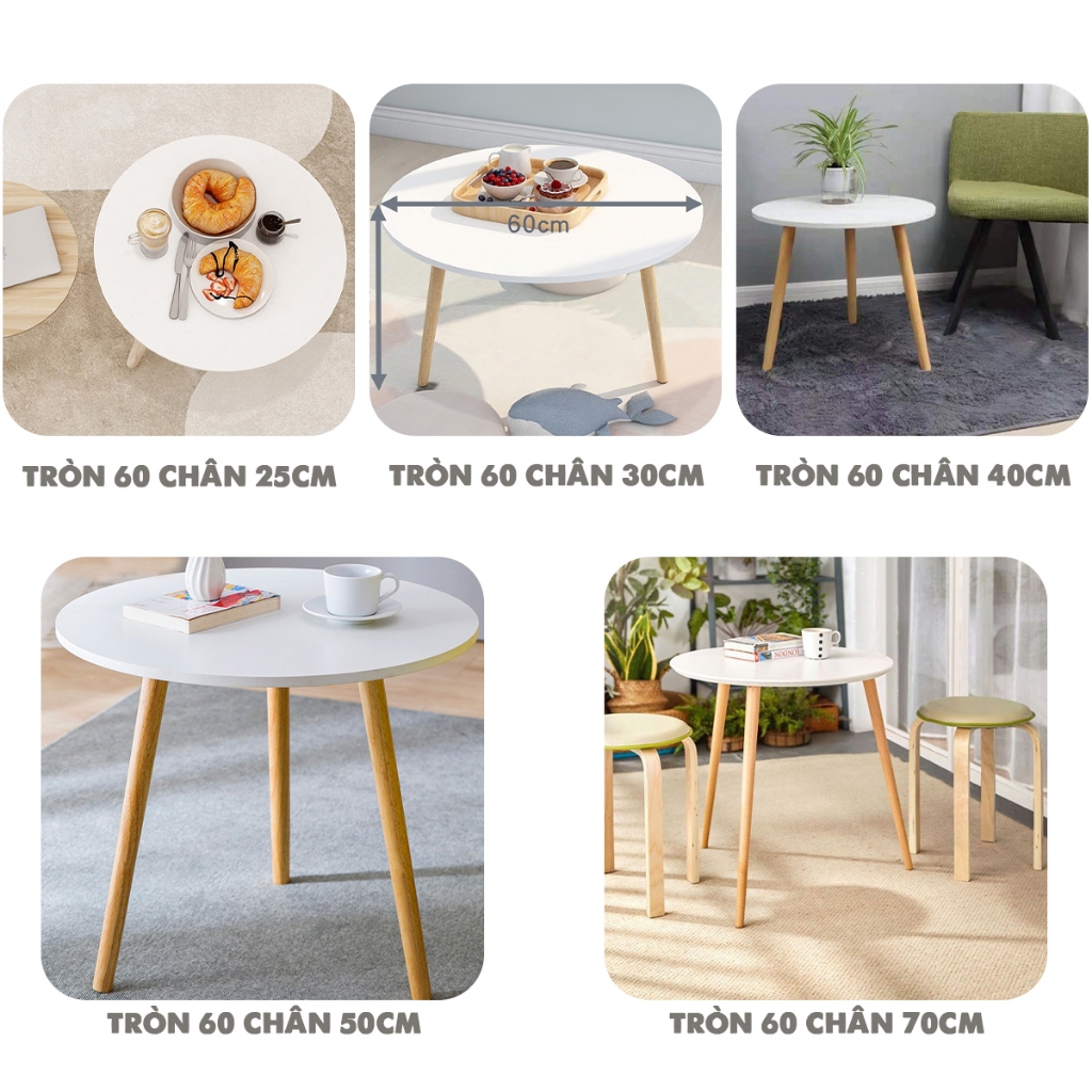 Bàn tròn sofa NHUYDECOR chiều cao chân linh hoạt, bàn trà chân gỗ cao 70cm phong cách Bắc Âu
