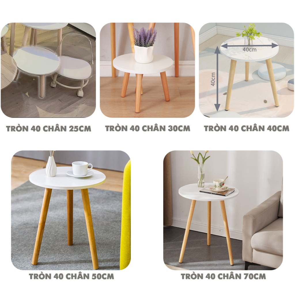 Bàn tròn sofa NHUYDECOR chiều cao chân linh hoạt, bàn trà chân gỗ cao 70cm phong cách Bắc Âu