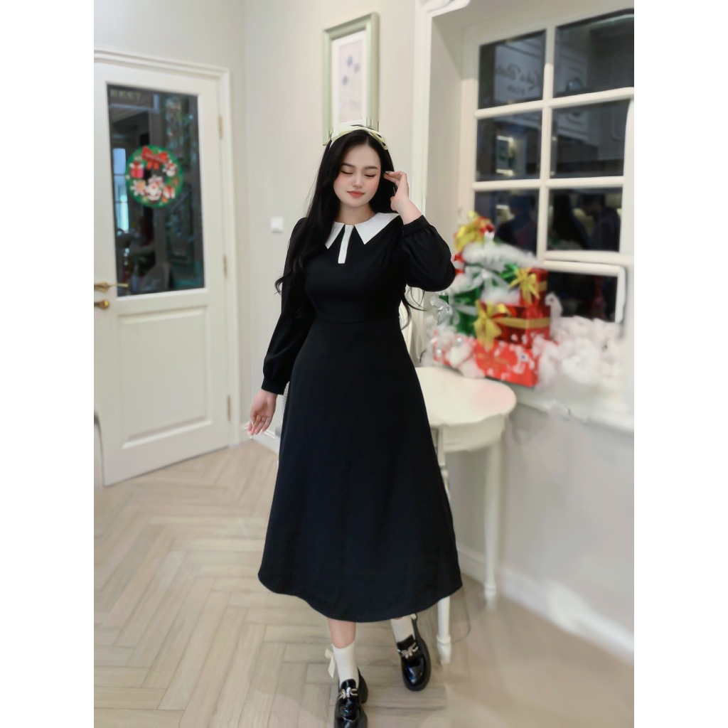 Ảnh Đầm cổ polo phối trắng tay dài BIGSIZE (55kg đến 95kg) - 23YD93 - [BU Bigsize Young] 1