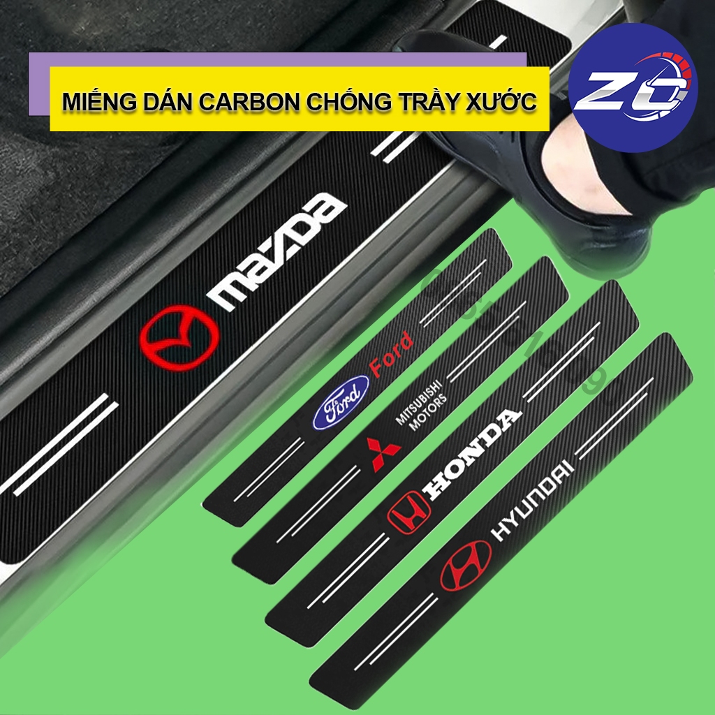 Miếng Dán Carbon Chống Trầy Xước Bậc Cửa,Cốp Xe ô tô Honda, Mazda, Hyundai, Toyota, Kia, KIA NEW, Ford, Mitsubishi