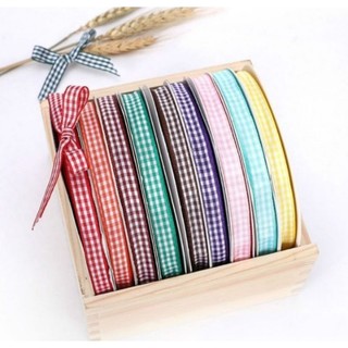 Ruy băng vải sọc caro lẻ 5 mét (bản 1cm 2cm 3cm) làm nơ cột tóc trang trí giáng sinh gói quà handmade cực đẹp
