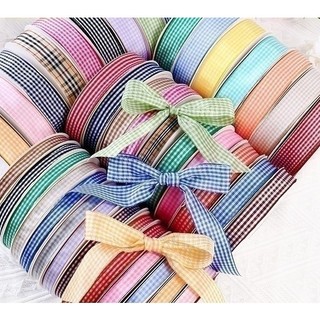 Ruy băng vải sọc caro lẻ 5 mét (bản 1cm 2cm 3cm) làm nơ cột tóc trang trí giáng sinh gói quà handmade cực đẹp
