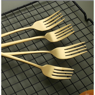 Inox 304 Mạ Vàng Set 5 Nĩa (dĩa)4 Răng Mạ Ti Tan Vàng Size Lớn 20.5cm CAO CẤP hàng nhập