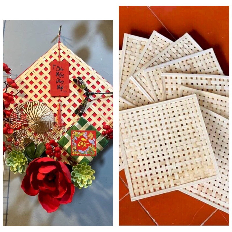 1 cái nan tre hình vuông 30x30cm, vỉ tre dùng để decor trang trí ...
