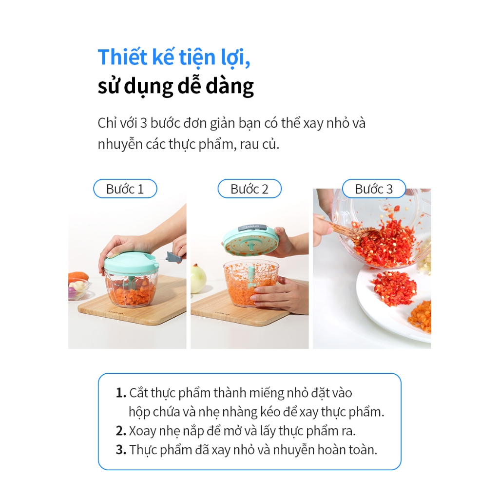 Dụng cụ xay tỏi ớt LocknLock mini CKS308PIK lưỡi xay bén, kéo tay đơn giản, dễ vệ sinh - K-MALL
