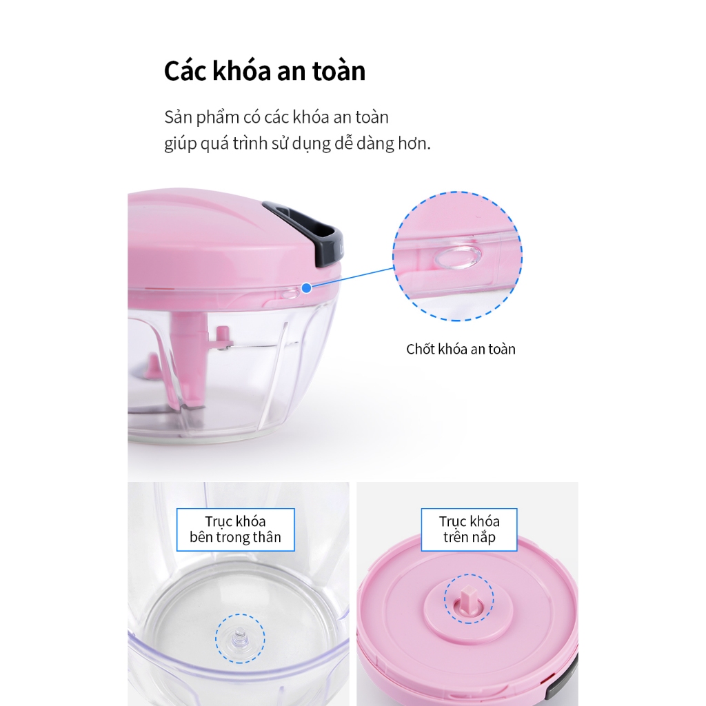 Dụng cụ xay tỏi ớt LocknLock mini CKS310BLU ,lưỡi xay bén, kéo tay đơn giản, dễ vệ sinh - K-MALL