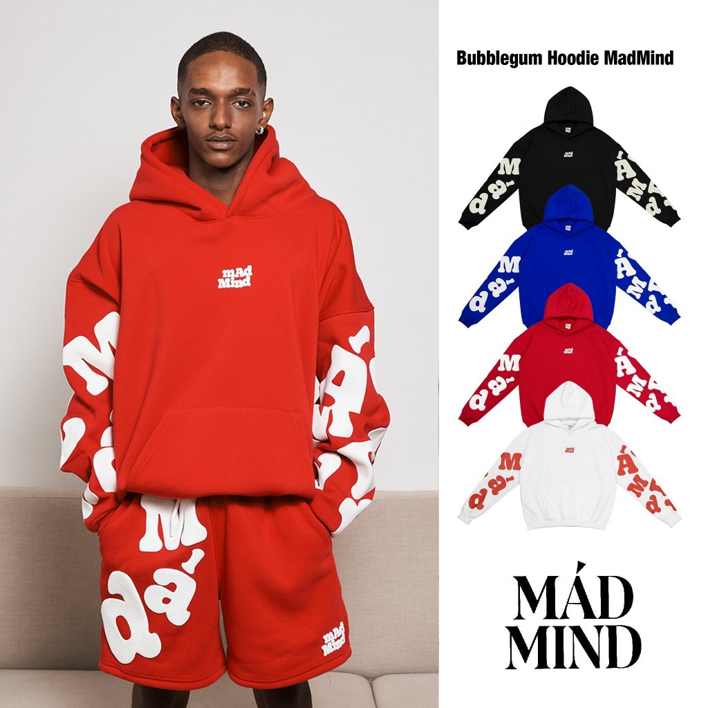 Áo Hoodie Tay Dài Bubblegum In Nổi Madmind - Màu Trắng/ Đen/Đỏ/Xanh Dương | BigBuy360 - bigbuy360.vn