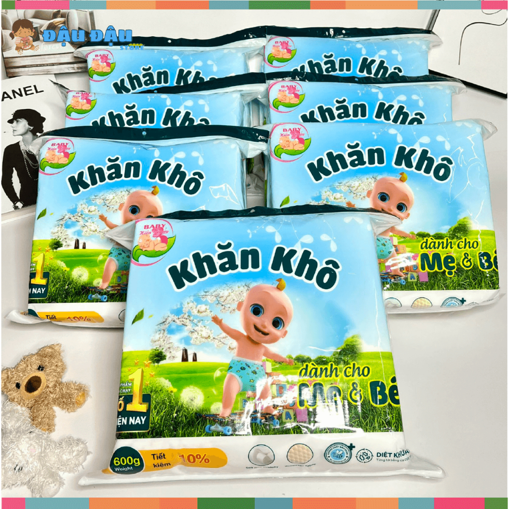 Khăn khô đa năng Hiền Trang chấm bi cao cấp cho bé và mẹ - Thấm hút, mềm mại, min da an toàn cho bé 600g