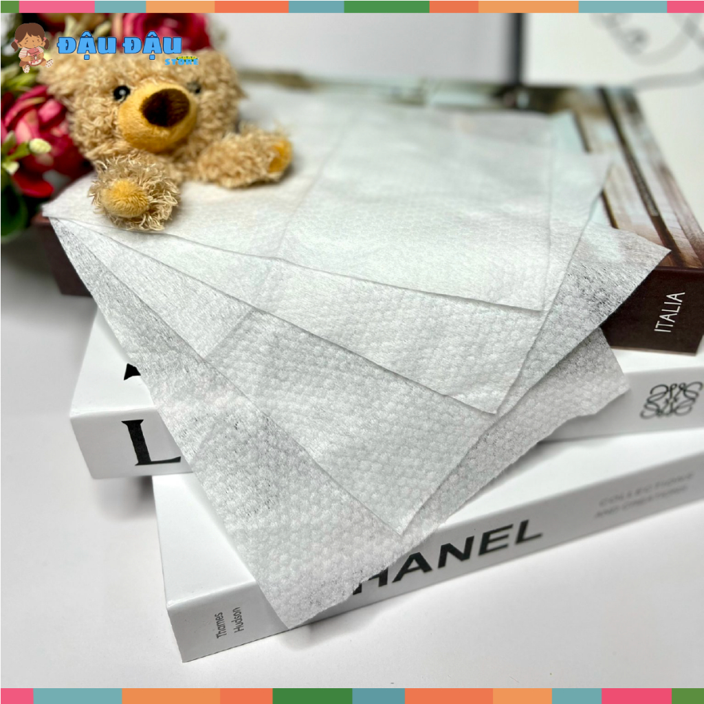 Khăn khô đa năng Hiền Trang chấm bi cao cấp cho bé và mẹ (Bịch 900g) - Thấm hút, mềm mại, min da an toàn Đậu Đậu Store