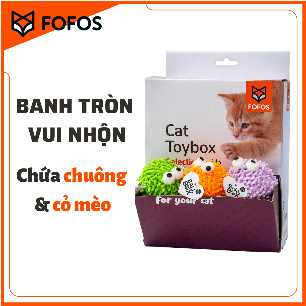 Đồ chơi cho mèo banh tròn vui nhộn có chuông và cỏ mèo FOFOS