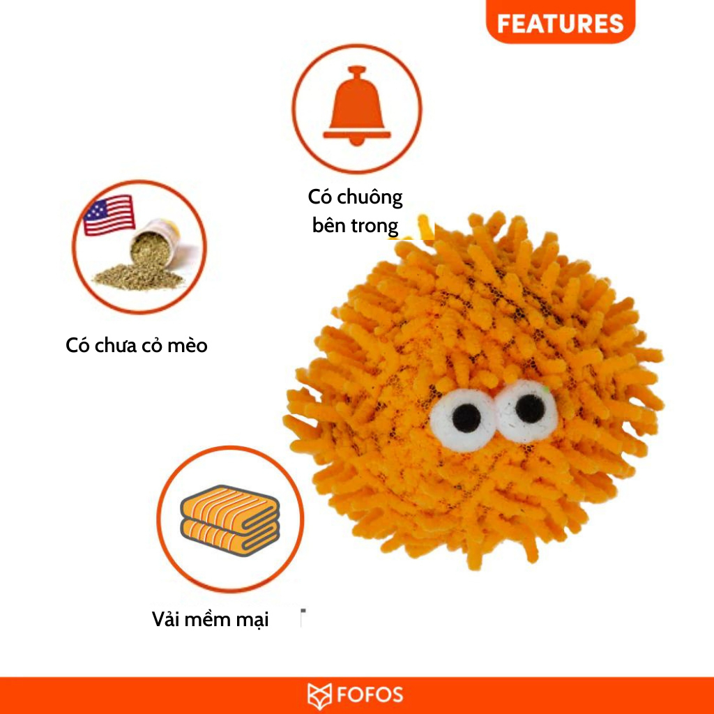 Đồ chơi cho mèo banh tròn vui nhộn có chuông và cỏ mèo FOFOS