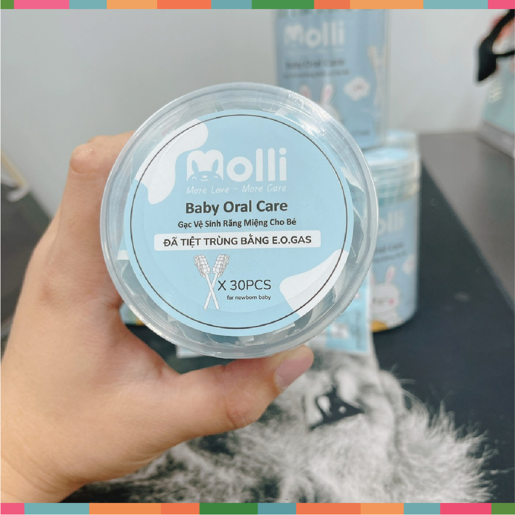 Gạc Rơ Lưỡi Trẻ Em Molli Dạng Que Đã Tiệt Trùng Cho Be Sơ Sinh - Hộp 30 Que Tiêu Chuẩn Cho Bé Đậu Đậu Store