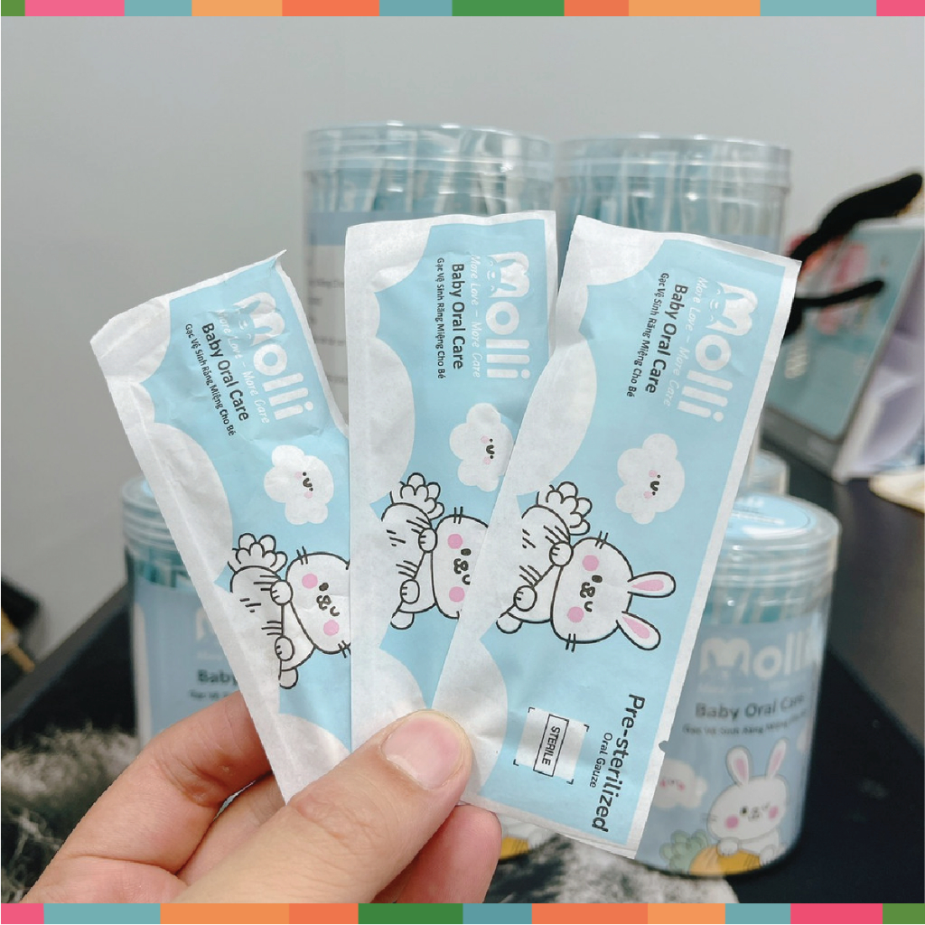Gạc Rơ Lưỡi Trẻ Em Molli Dạng Que Đã Tiệt Trùng Cho Be Sơ Sinh - Hộp 30 Que Tiêu Chuẩn Cho Bé Đậu Đậu Store