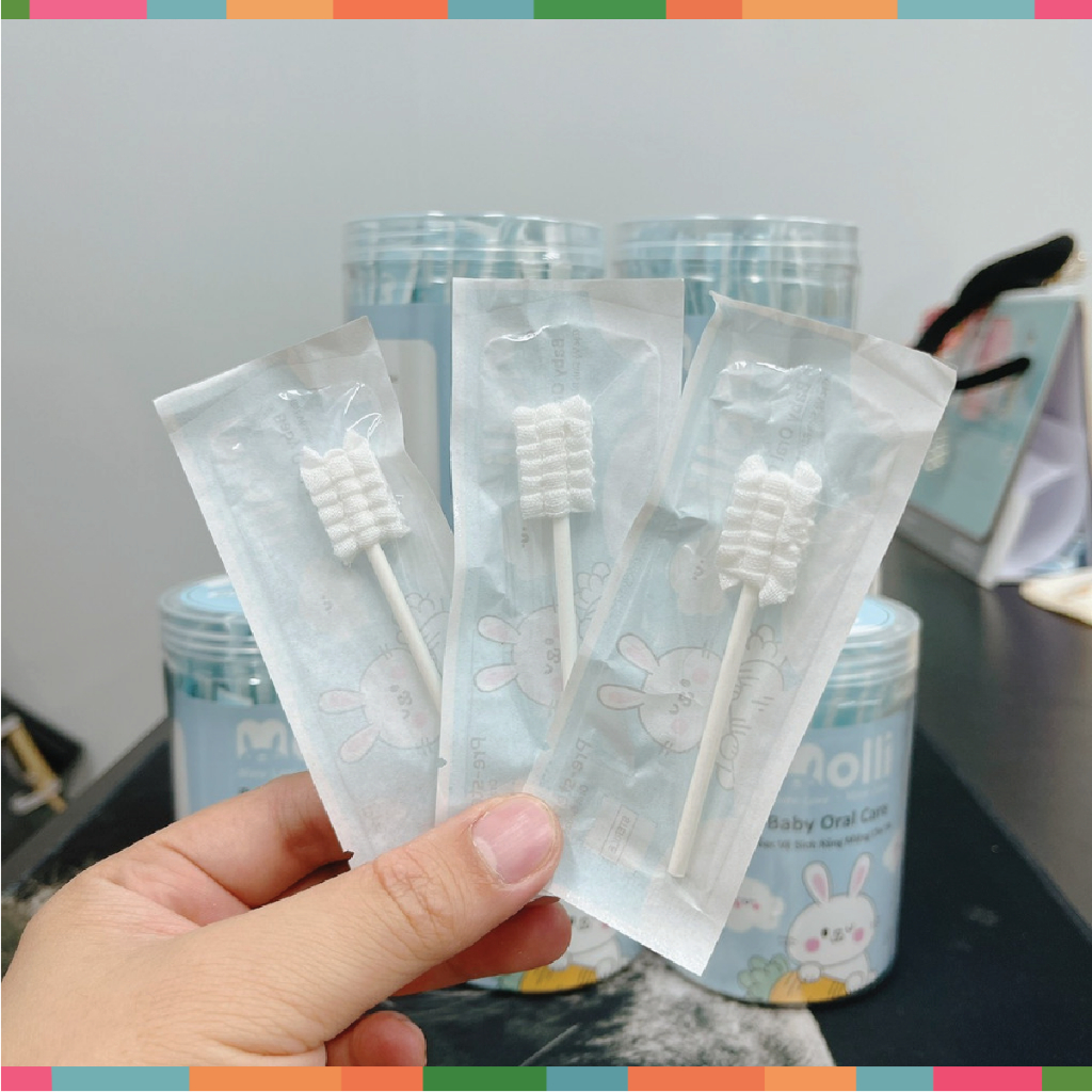 Gạc Rơ Lưỡi Trẻ Em Molli Dạng Que Đã Tiệt Trùng Cho Be Sơ Sinh - Hộp 30 Que Tiêu Chuẩn Cho Bé Đậu Đậu Store