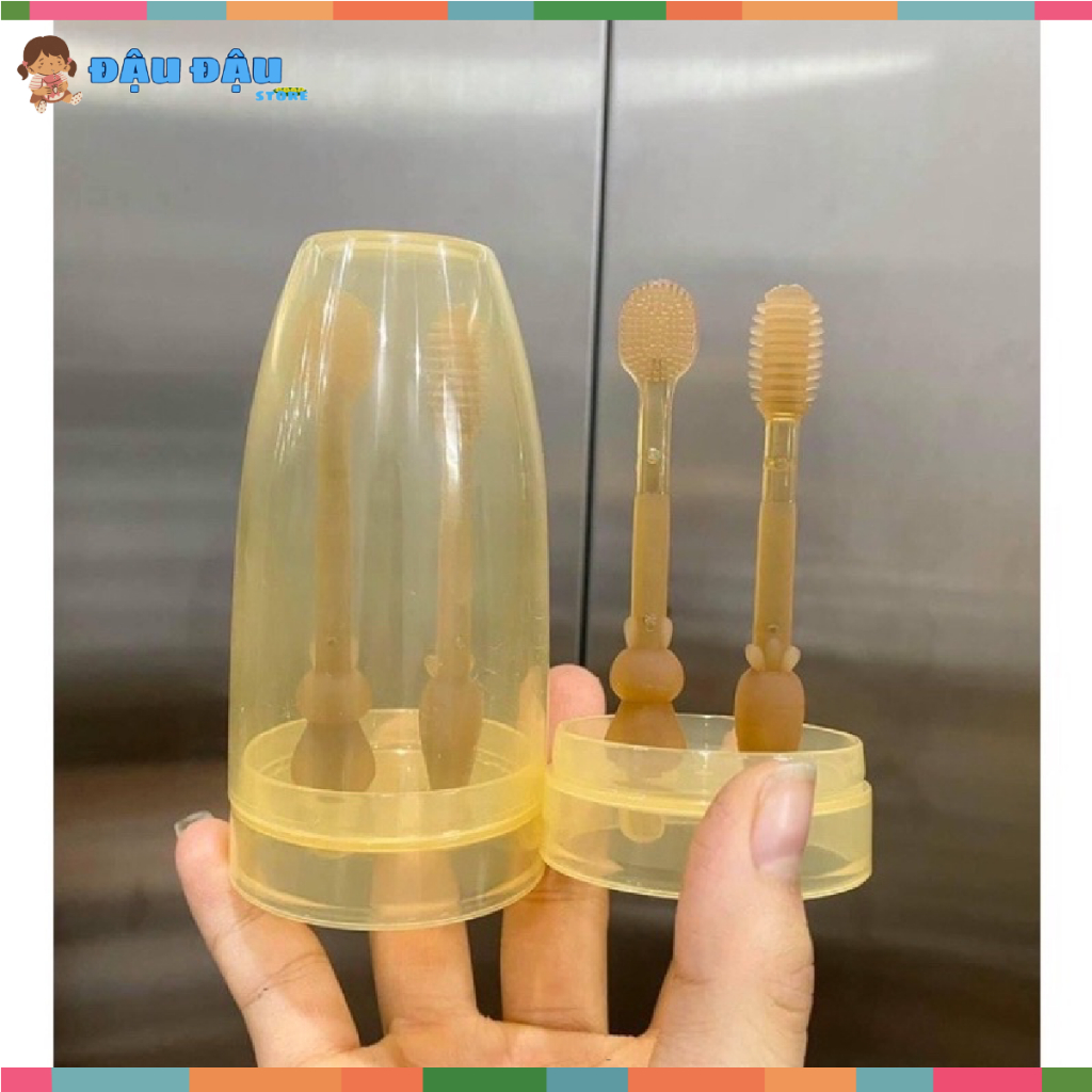 Bộ Bàn Chải Silicon Cho Bé + Rơ Lưỡi Mềm Mịn Chống Tưa Lưỡi Nấm Lưỡi Cho Bé 0 - 24 tháng Đậu Đậu Store