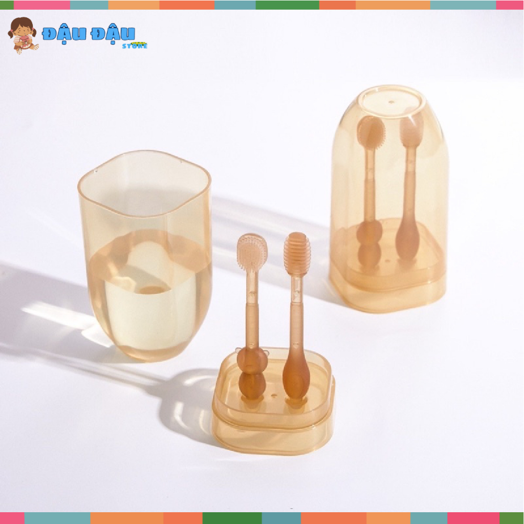 Bộ Bàn Chải Silicon Cho Bé + Rơ Lưỡi Mềm Mịn Chống Tưa Lưỡi Nấm Lưỡi Cho Bé 0 - 24 tháng Đậu Đậu Store