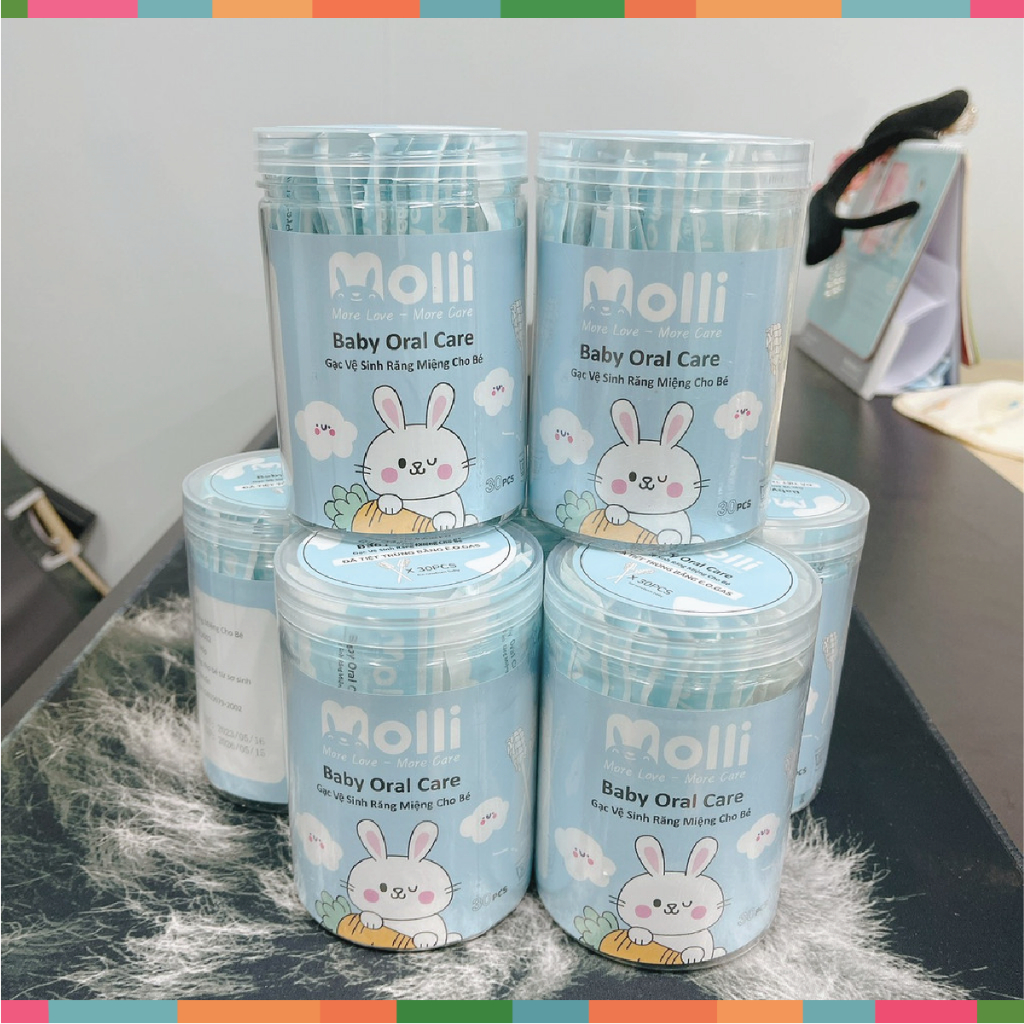 Gạc Rơ Lưỡi Trẻ Em Molli Dạng Que Đã Tiệt Trùng Cho Be Sơ Sinh - Hộp 30 Que Tiêu Chuẩn Cho Bé Đậu Đậu Store