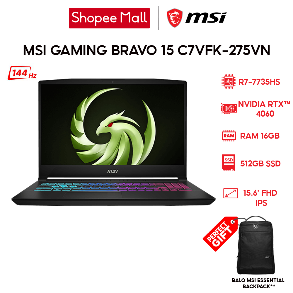 Laptop Gaming MSI Bravo 15 C7VFK275VN R77735HS 16GB 512GB RTX™ 4060 8GB Shopee Việt Nam