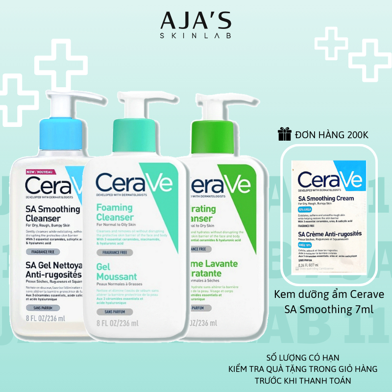 Ảnh Sữa rửa mặt CeraVe Foaming, Hydrating, SA Smoothing Cleanser cho da dầu, khô, nhạy cảm 88ML/236ML/473ML - ajaskinlab 1