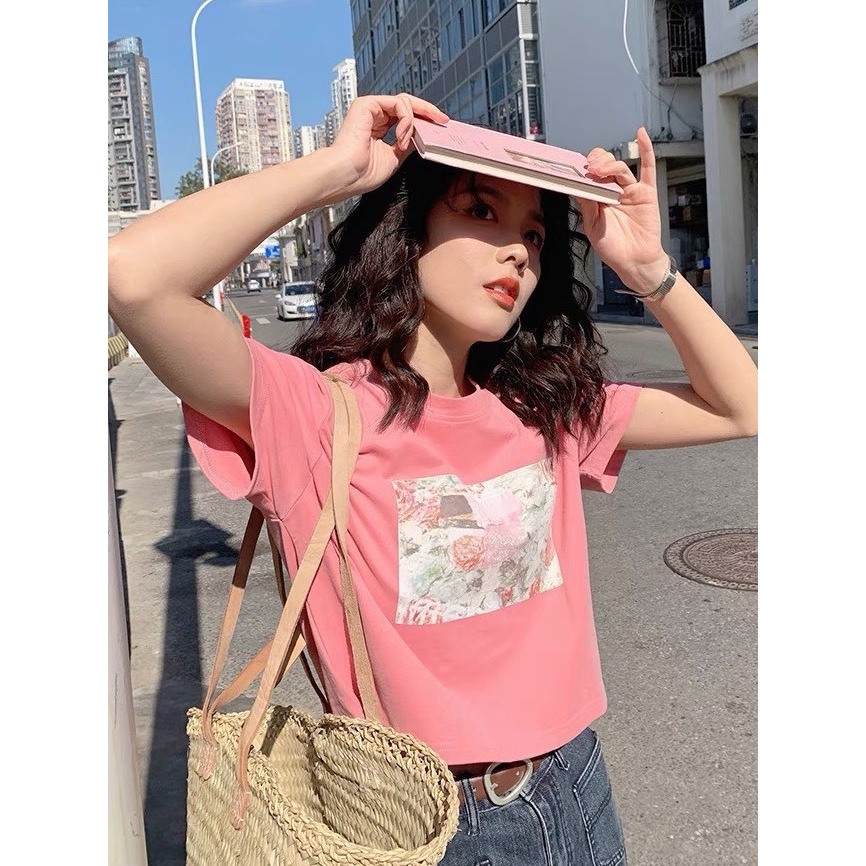 Áo thun nữ croptop in hình JULY, áo thun dáng lửng chất vải Cotton, Áo kiểu mẫu mới 2024