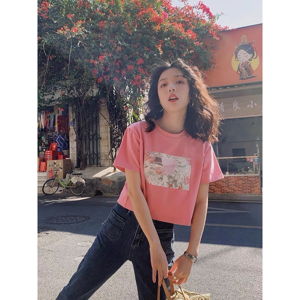 Áo thun nữ croptop in hình JULY, áo thun dáng lửng chất vải Cotton, Áo kiểu mẫu mới 2024