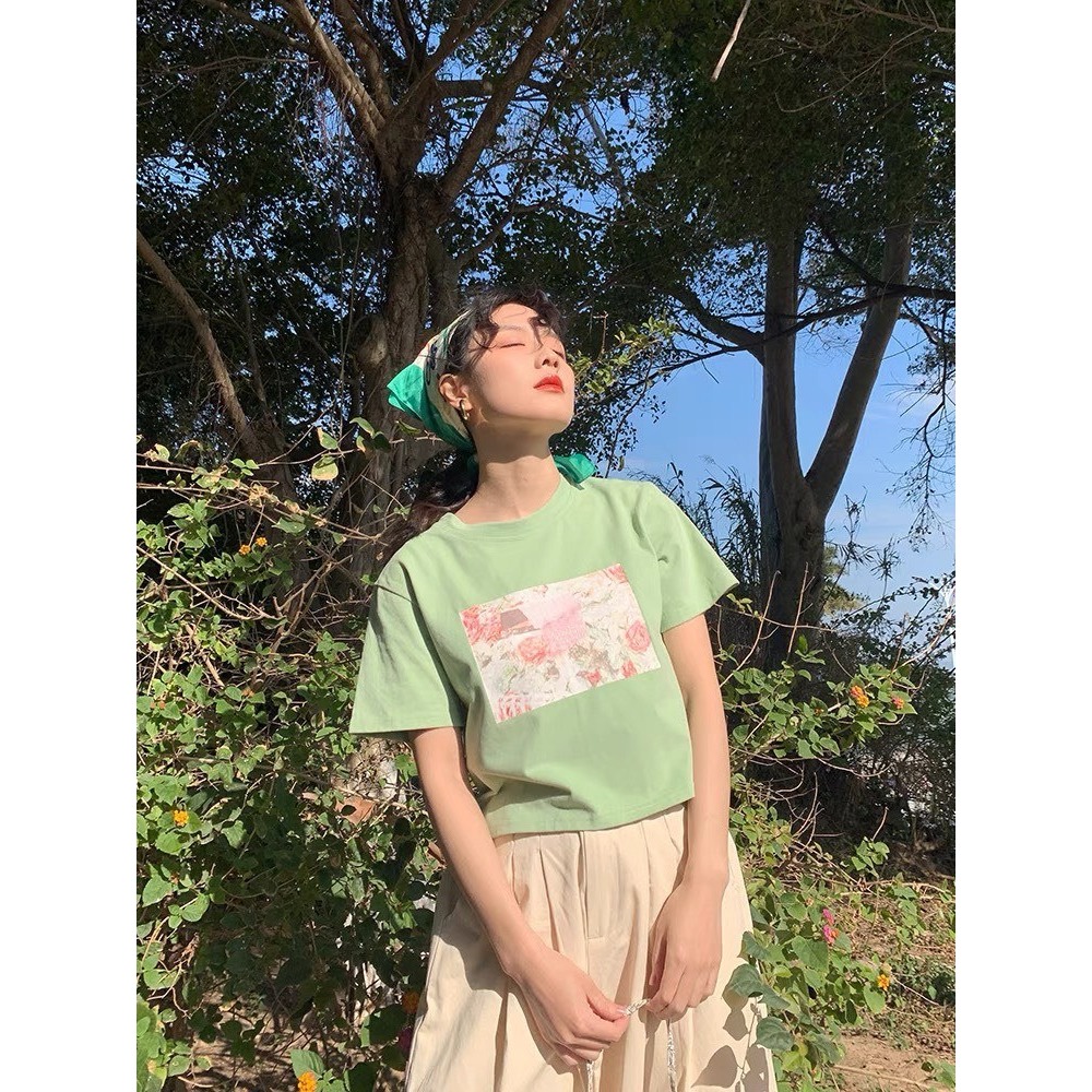 Áo thun nữ croptop in hình JULY, áo thun dáng lửng chất vải Cotton, Áo kiểu mẫu mới 2024