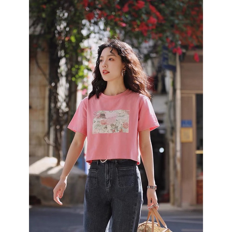 Áo thun nữ croptop in hình JULY, áo thun dáng lửng chất vải Cotton, Áo kiểu mẫu mới 2024
