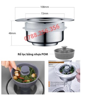 Bộ lọc rác bồn rửa chén Inox 304 3 trong 1, bầu lọc Rác đa năng, chỉ ...