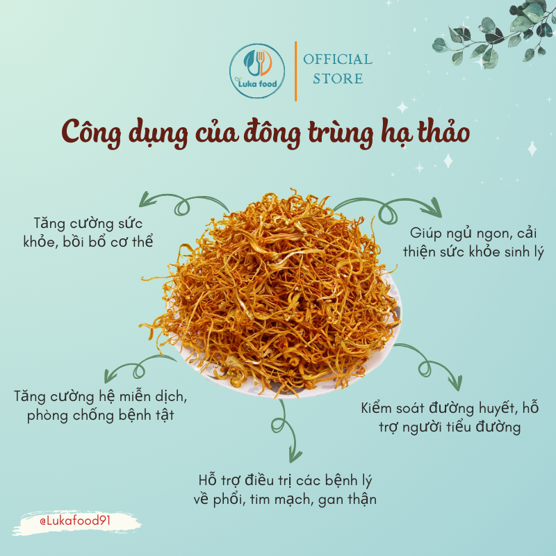Đông Trùng Hạ Thảo Sấy Khô 100g - Hàng Cao Cấp Sợi Vàng Ươm, Sợi To Thượng Hạng, Bồi Bổ Sức Khỏe, Ngâm Mật Ong Luka Food