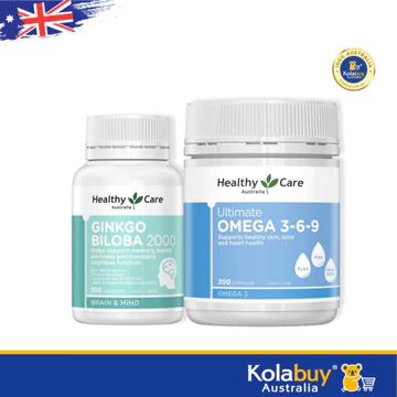 Combo bổ não Ginkgo Biloba và Omega 3-6-9 Healthycare - Combo bổ não và bảo vệ sức khỏe của Úc