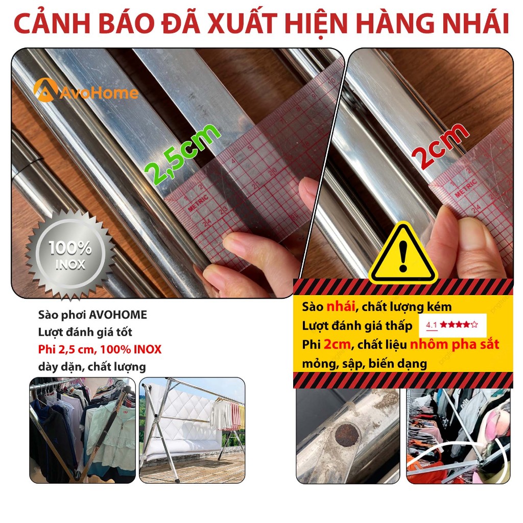 Ảnh Sào phơi quần áo AVOHOME chính hãng loại giàn phơi có bánh xe treo quần áo cho cả gia đình 2