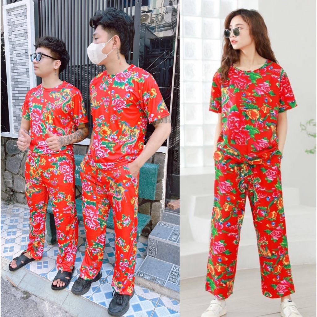 Đồ Bộ Gia ĐÌnh Mặc Chúc Tết Du Xuân - Set hoa con công thanh long khăn trải bàn Con rồng - Kl1
