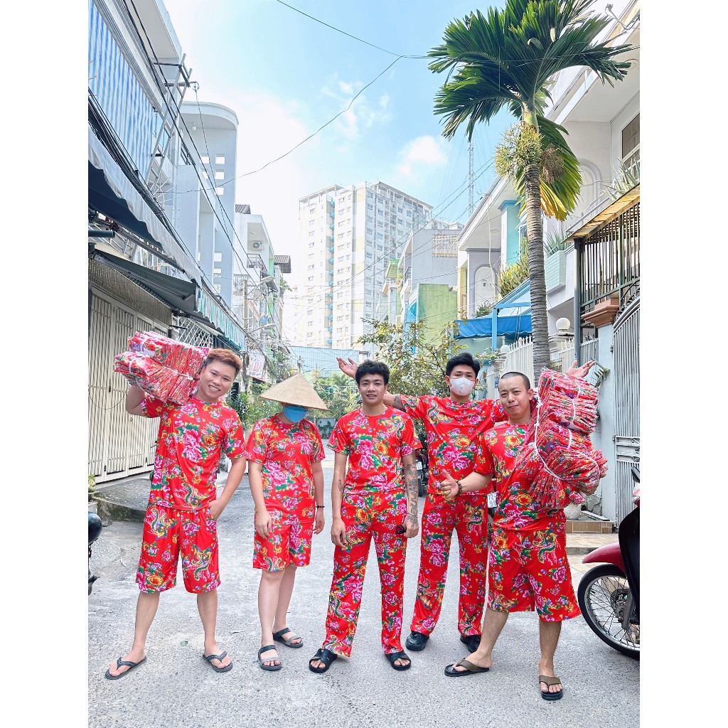 Đồ Bộ Gia ĐÌnh Mặc Chúc Tết Du Xuân - Set hoa con công thanh long khăn trải bàn Con rồng - Kl1
