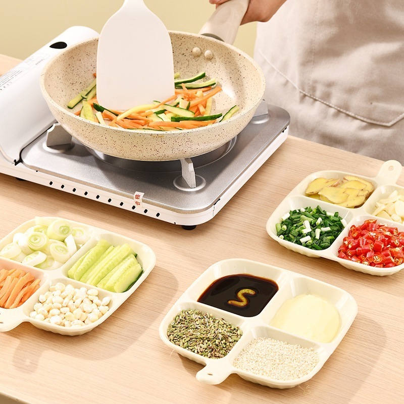 Combo 2 Khay đựng đồ ăn 4 ngăn có tay cầm tiện lợi